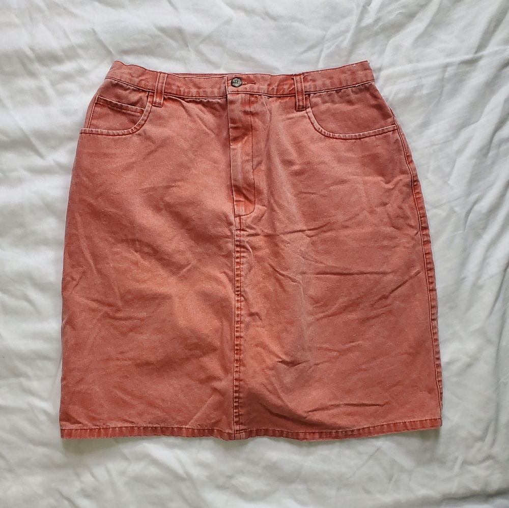90s Denim Distressed Fade Peachy color Midi Skirt